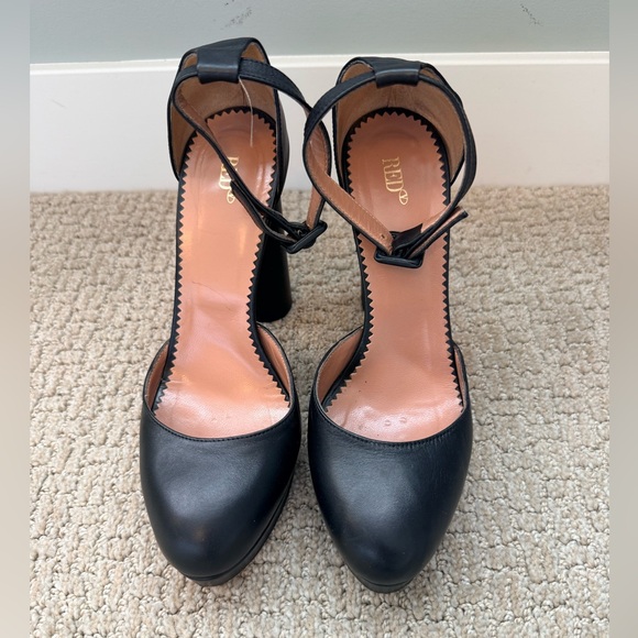 RED Valentino Black Platform Pumps Ankle Strap Block Heel Size 8 - Picture 4 of 8